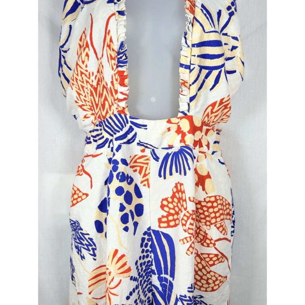 Farm Rio Mixed Lobsters Jumpsuit Womens L Halter Open Back Tropical Linen - Picture 4 of 16